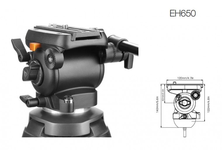 E-Image EK650 Professional Compact Video Tripod with 75mm Fluid Head