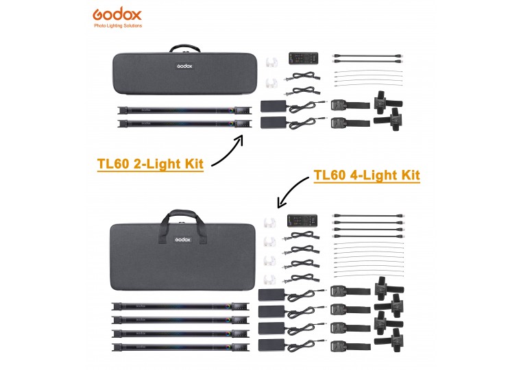 Godox TL60 K2-Light and 4-Light Kit (Full-Color RGB Tube Light)