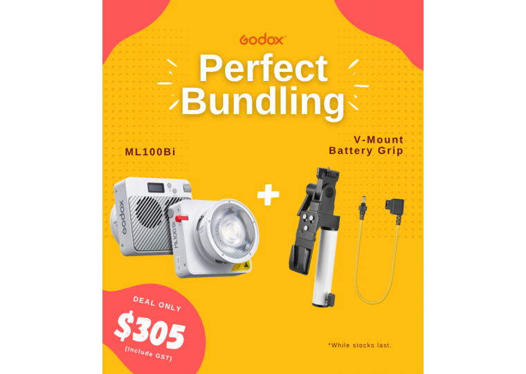 Bundle Deal | Godox ML100Bi Bi-Color LED Light x V-Mount Battery Grip