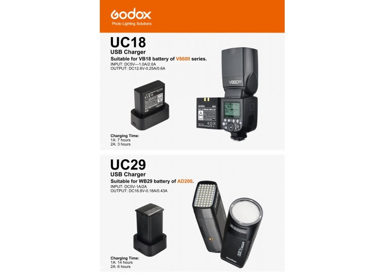 Godox UC18 UC29 USB Charger for VB18 WB29 Battery